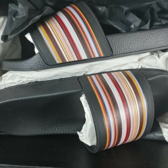PAUL SMITH Black Stripe Ruben Men’s Slides Sandals Flip Flops NEW BOX 8 Italy main image 4